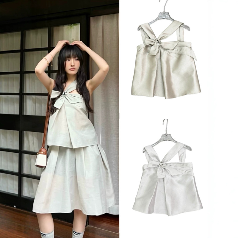 Mar*2026 New Summer Style Niche Design Sweet Girl Starry Night Top Halter Neck Tube Top with Bow Straps