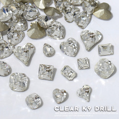 Flash K9 Nail Art Diamond Pointed Base Asymmetric Multi-cut Diamond High-Quality Fat Square Off-center White Nail Jewelry Wholesale