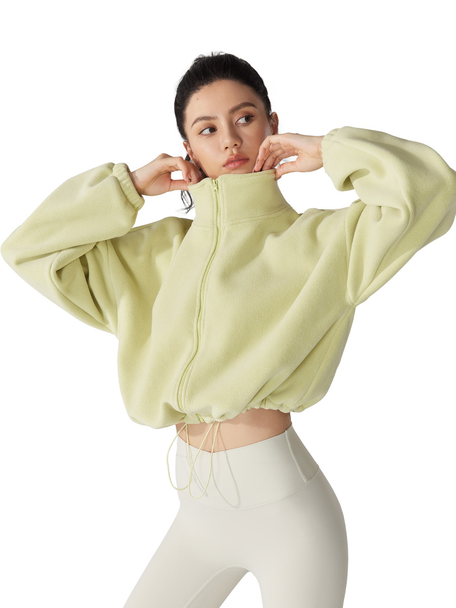 Chaqueta deportiva de cachemira europea y americana para mujer Otoño e Invierno forrada de lana engrosada cuello alto chaqueta de lana fitness casual polar top