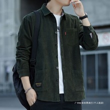 灯芯绒男士长袖衬衫加绒加厚衬衣外套宽松秋冬新款工装口袋男上衣