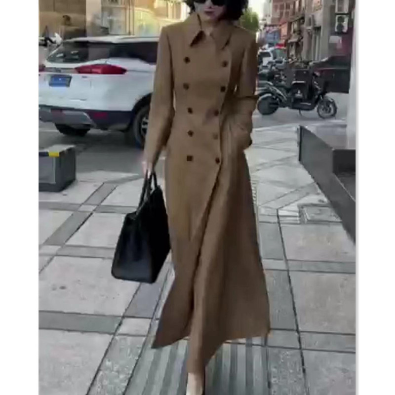 22900 Da Ai Mei Yi Yuan 2026 Autumn/Winter New Style Turn-Down Collar Long Sleeve Double-Breasted Long Trench Coat Slimming Women's Jacket