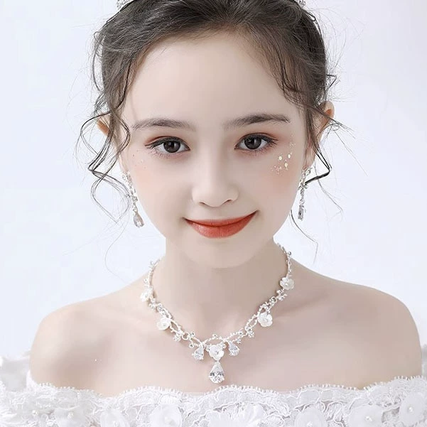 Ожерелье со стразами для девочек серьги костюм украшения для девочек-цветочниц Свадебные аксессуары Внешняя торговля трансграничная Amazon оптовая продажа с фабрики