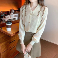 甘いドールカラーの長袖シフォンシャツ、女性用、秋のデザイン、個性的なトップス、おしゃれで万能なブラウス、ファッショナブル