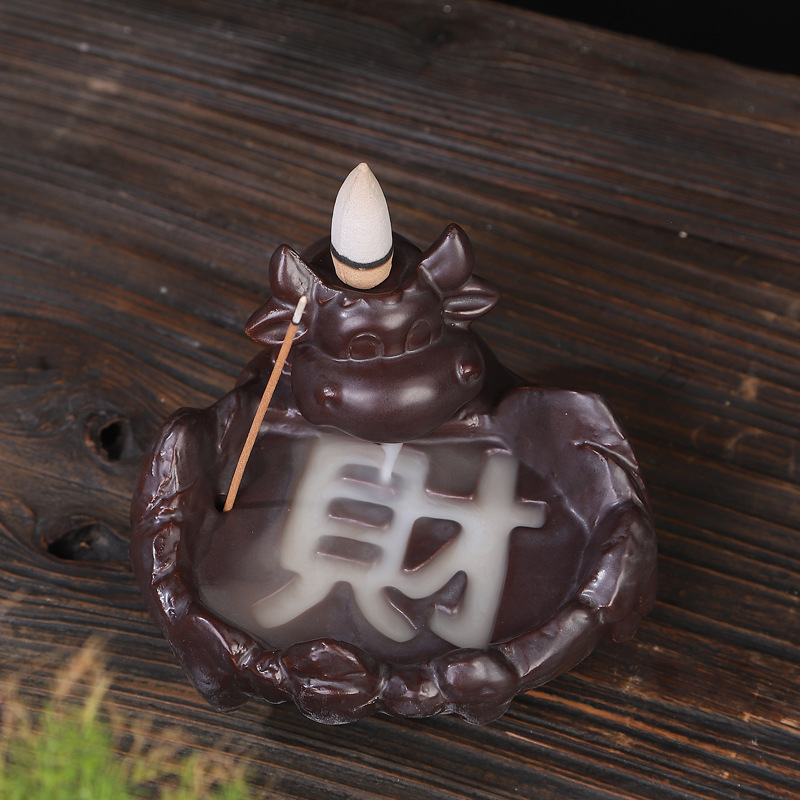 倒流香炉陶瓷紫砂卡通生肖牛虎萌宠家用新款创意复古摆件厂家直供