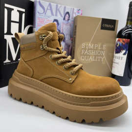 男鞋明星短靴男厚底真皮冬款复古工装英伦风大黄内增高马丁靴男靴