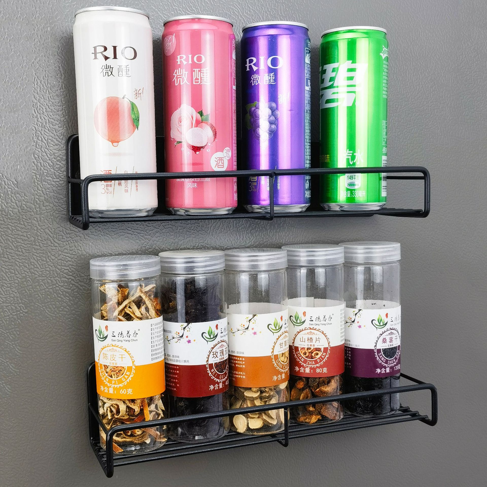 Estante de almacenamiento magnético del lado del refrigerador sin perforaciones de estilo japonés estante de almacenamiento de cocina multifuncional estante de tarro de condimento de envoltura de plástico