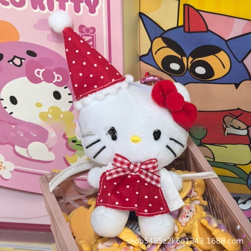 黑色草帽kitty帽宝宝挂件爱心扣公仔玩偶可爱赫本风挂饰钥匙扣|undefined