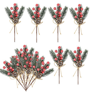 Customized Christmas accessories red berry bouquet Christmas decoration snowflake hemp rope pine needles pine cone simulation berry branches