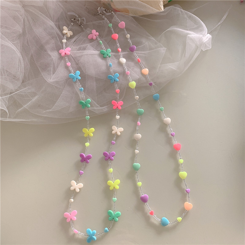 Japanese and Korean candy color butterfly love acrylic lanyard mask chain glasses chain mask strap cross-border 2021 New Women