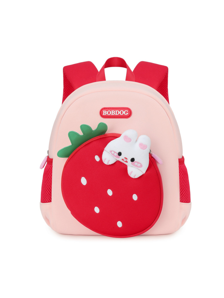 Kindergarten School Bag for Girls 3 Years Old, Suitable for Small Class, Middle Class, Large Class, First Grade, Cute Strawberry and White Rabbit Design, Ultra-Light, for Ages 3-8