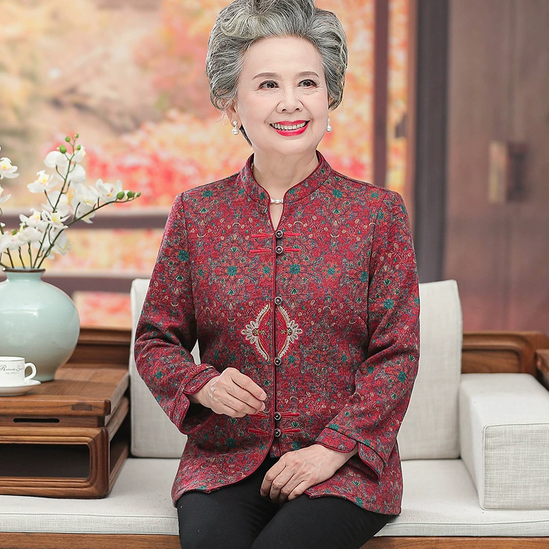 Старые люди Осенняя блузка мать благородная старая леди одежда 60 лет 70 бабушка Весна и осень рубашка с длинным рукавом