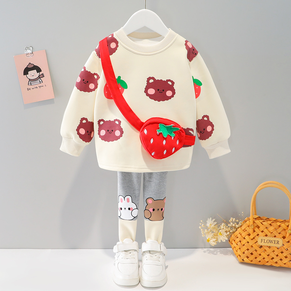 Nuovo set in pile con motivo cartoni animati 2025 per ragazze, stile celebrità di Internet, completo invernale in due pezzi per bambini da 0 a 4 anni, abbigliamento per neonati_voghion.com