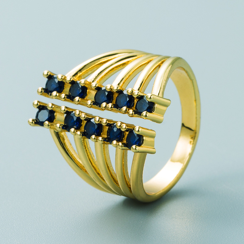 Retro Copper Gold-plated Inlaid Zircon Multi-layer Hollow Open Ring Wholesale Nihaojewelry display picture 6