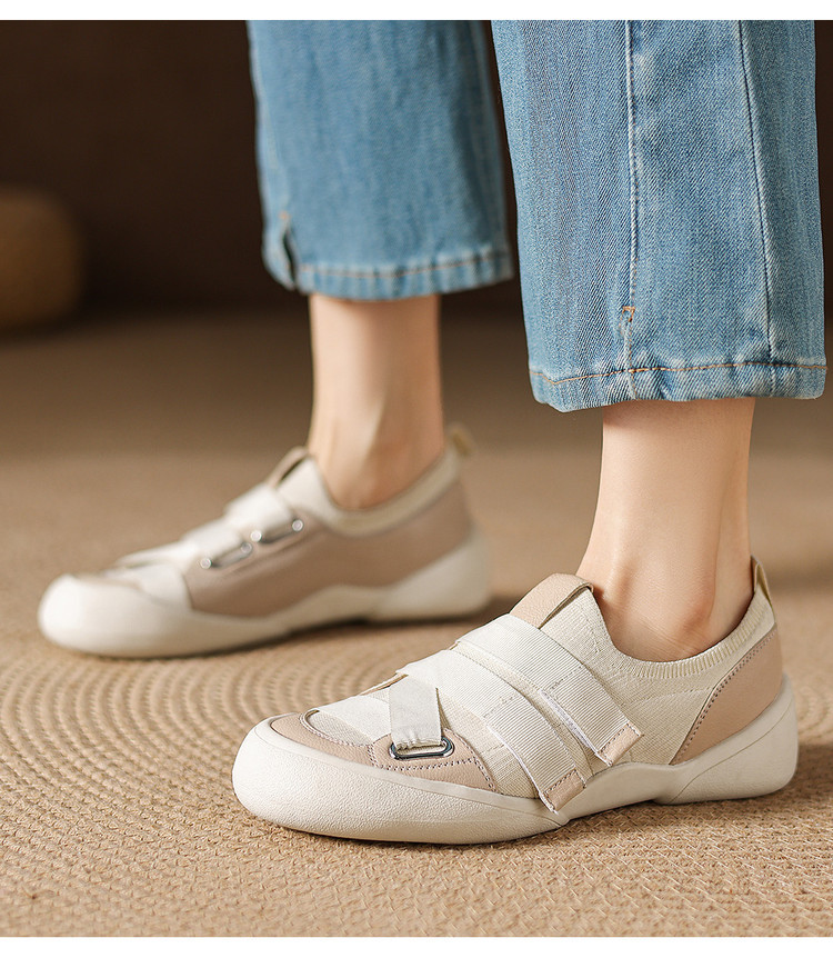 Giày sneaker nữ chunky đế dày da dê phối màu cao cấp — màu đen, màu trắng ngà chi tiết 25