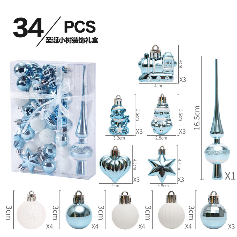 Transfronteriza nuevas decoraciones de Navidad 34 sets pintados bola de Navidad traje bolsa de regalo mini árbol de Navidad colgante