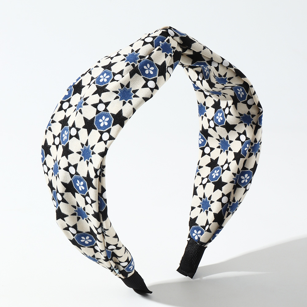 Korean Style Floral Printed Fabric Cross-knotted Headband Wholesale Nihaojewelry display picture 4