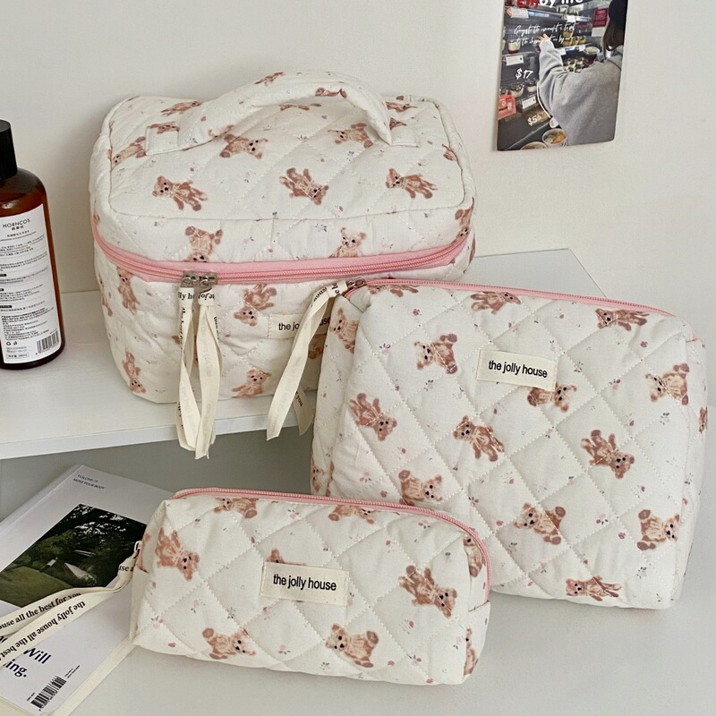 オリジナル化粧品バッグ女性の新しいポータブル大容量ガーリーハート漫画ドット化粧品収納袋トイレタリーバッグ|undefined