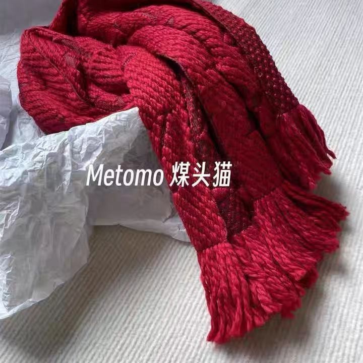 羊毛真丝大红色围巾女长条唐嫣同款老花字母毛线保暖披肩喜庆节日|undefined