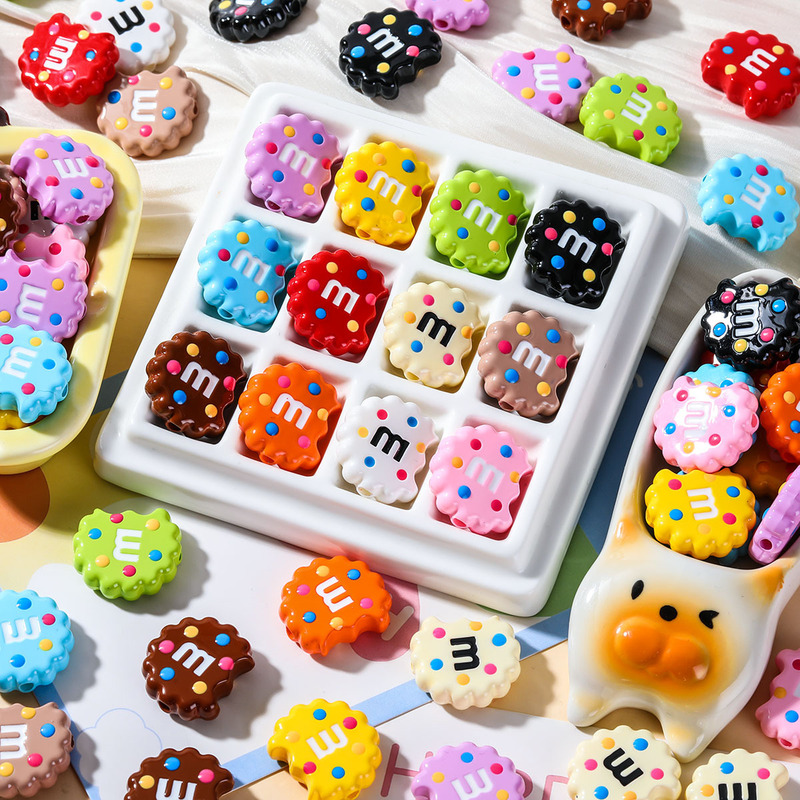Colorful Acrylic Lacquered M&M Cookie Beads DIY Accessories Cartoon Phone Chain Keychain Materials Colorful Acrylic Lacquered M&M Cookie Beads DIY Accessories Cartoon Phone Chain Keychain Materials