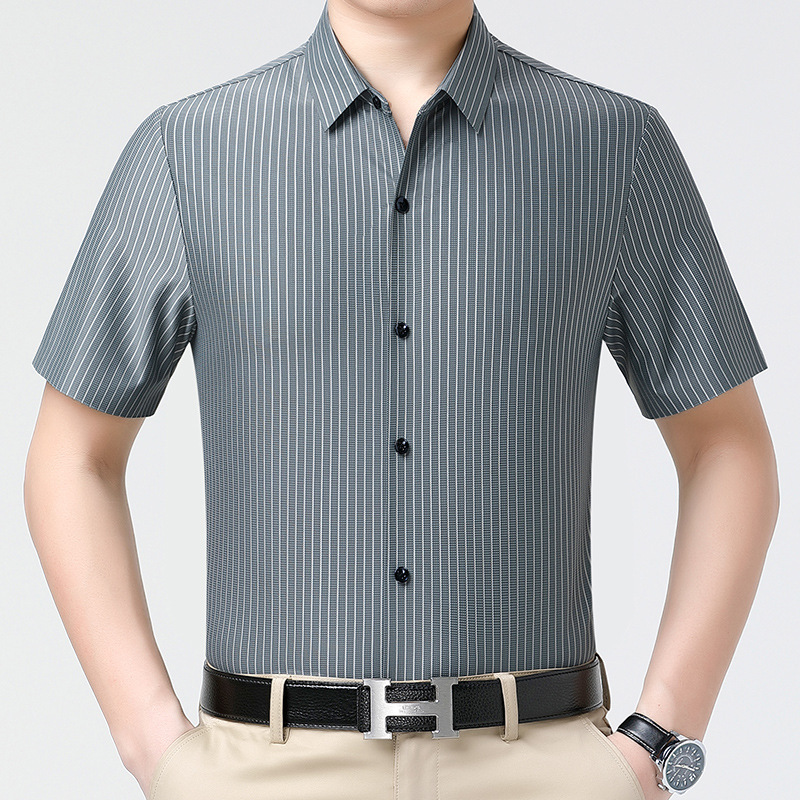 High-End Striped Men's Short-Sleeve Shirt 2026 New Business Casual Dad Shirt Non-Iron Plus Size Men's Shirt High-End Striped Men's Short-Sleeve Shirt 2026 New Business Casual Dad Shirt Non-Iron Plus Size Men's Shirt