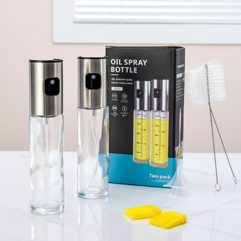 Caja de regalo de 2 piezas 304 de acero inoxidable aceite aerosol olla prensa tipo aceite botella de aceite al aire libre barbacoa hogar aceite olla botella de aceite
