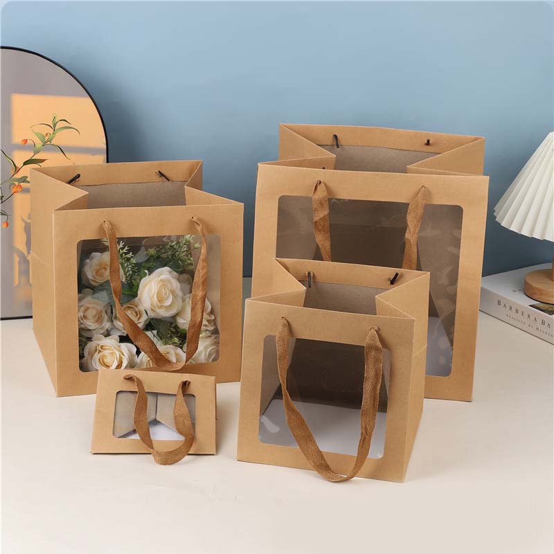 Bolsa de mano transparente ventana bolsa de regalo ramo muñeca ventana bolsa de regalo Día de la Madre bolsa de regalo personalizada