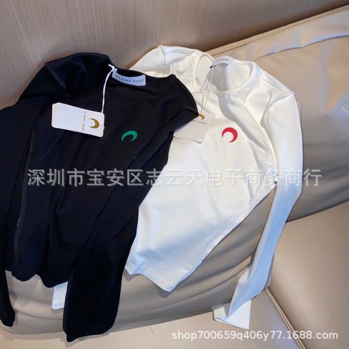 MARINEEPRINCESS Moon Print Slim Fit Base Layer Top, New 22 Trendy Long Sleeve T-Shirt for Inner Wear