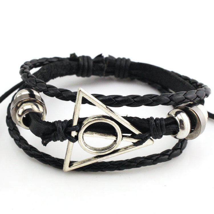 European and American Popular Cowhide Bracelets Harry Potter Peripheral Deathly Hallows Luna Triangle Braided Bracelets