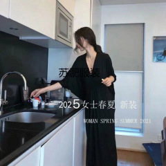 モーダルルーズドレス婦人服 2025 春の新作大きいサイズファッショナブルなバットスリーブ V ネック気質痩身
