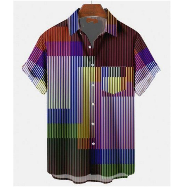 European and American Large Size Cross-Border Exclusive Amazon Men's Lapel Digital Print Short-Sleeved Shirt Hawaii