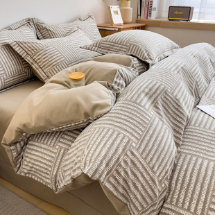 Autumn and winter cotton sanding quilt cover single-piece thick quilt cover cotton 2024 new four-piece bed sheet three-piece set