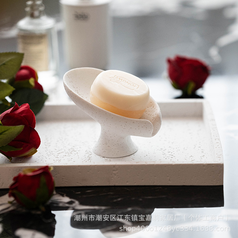 Jabonera de travertino con forma de hoja de loto para hotel, jabonera, estante para jabón, drenaje para baño, de alta gama, estilo ligero y lujoso, transfronterizo