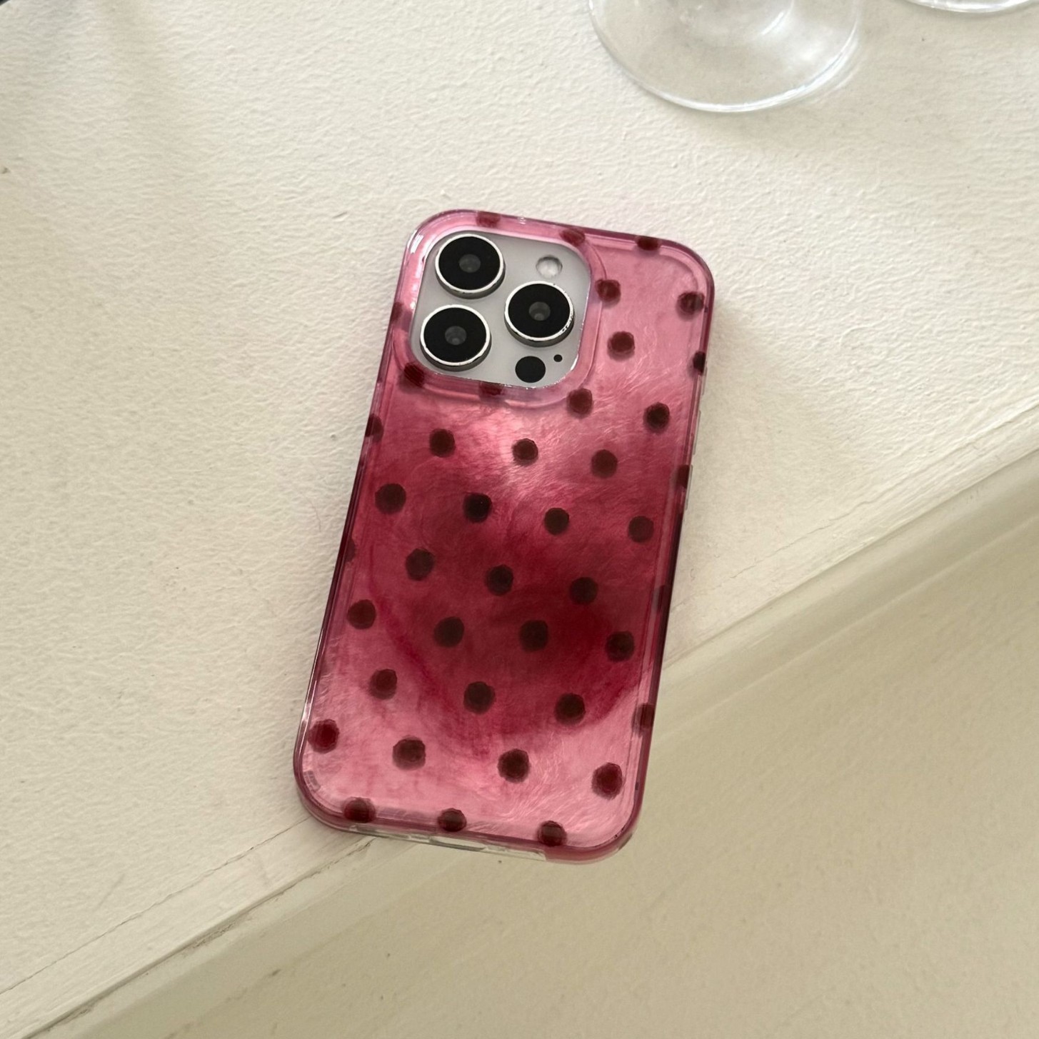 El polvo de frambuesa de nicho se mancha con punto de onda para iPhone 14/15ProMax funda para teléfono móvil 13 Apple 16PM hembra