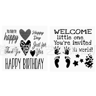 2 Pieces of Hand and Foot Birthday Scale Templates, Photo Album DIY Handbook Painting Templates, Masking Boards, Cut Out Spray Flower Decoration