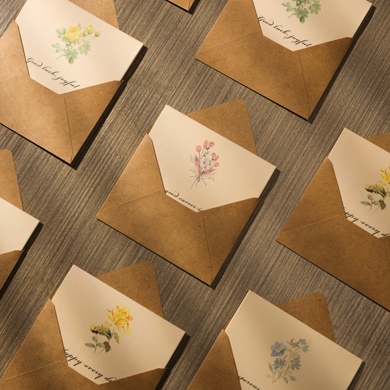 贺卡小卡片高级感叶语祝福卡复古感恩教师节生日对折叠感谢留言卡