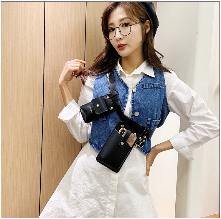 Fashion Bungee Mobile Phone Vertical Hit Color Waist Bag display picture 13