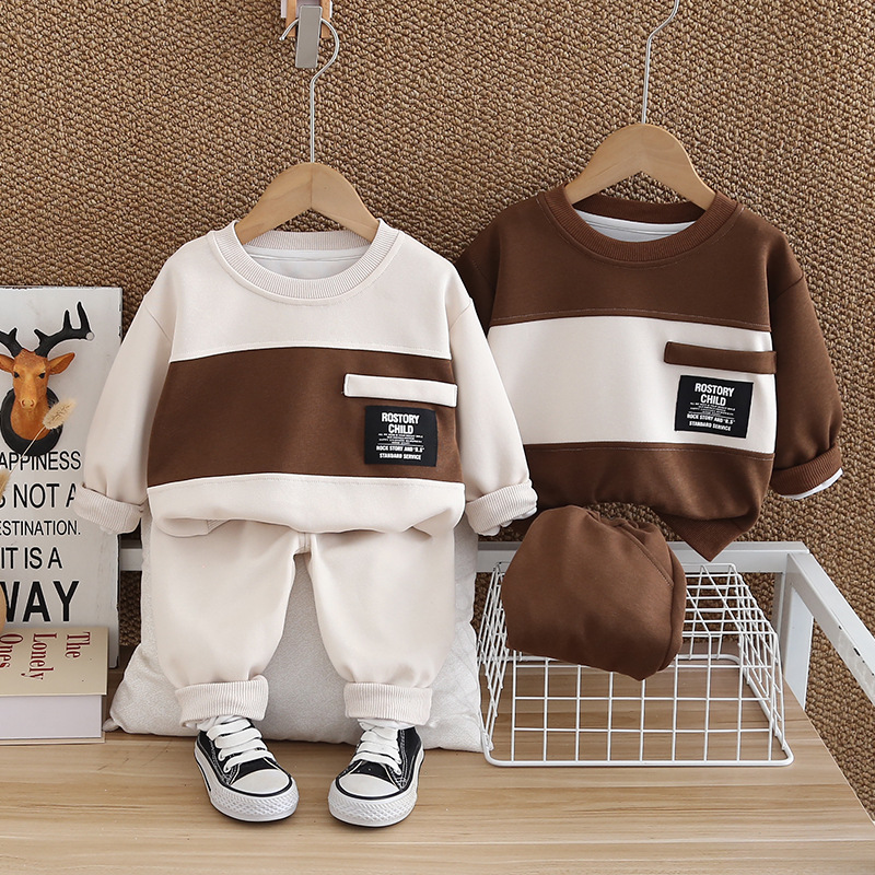 Tenue pour garçon 2024, nouvel ensemble deux pièces à capuche à manches longues élégant pour bébé, tendance de l'automne et des vêtements pour enfants_voghion.com