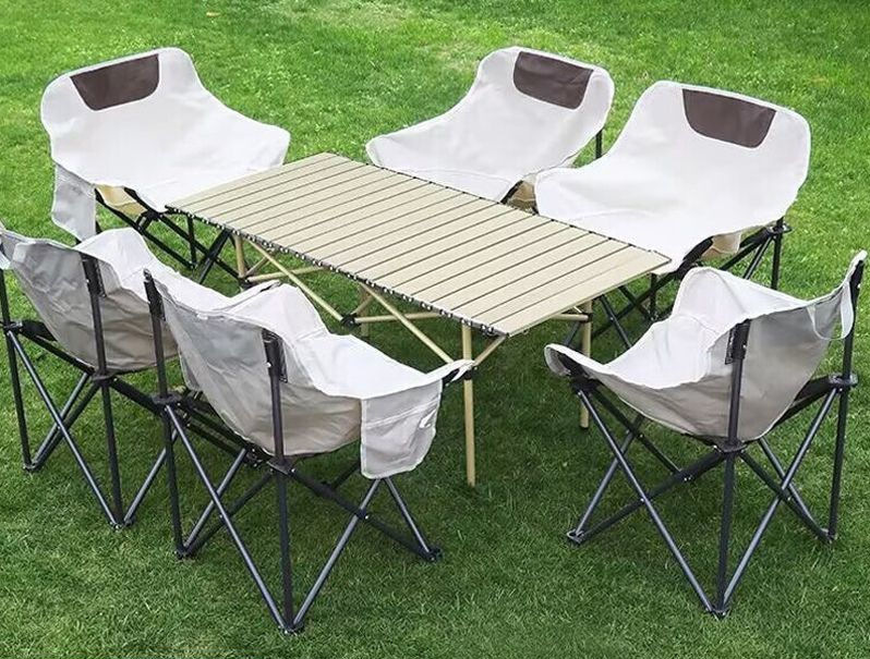アウトドア折りたたみテーブルと椅子セット、キャンプテーブルと椅子の完全なセット、エッグロールテーブル、ポータブルムーンチェア、バーベキューテーブル、ピクニック|undefined