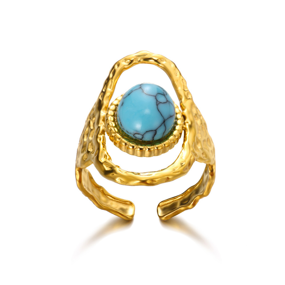 1 Piece Quantity Holiday, Daily Occasion Wholesale Jewelry Retro Devil's Eye Heart Shape 304 Stainless Steel Turquoise Plating Open Rings