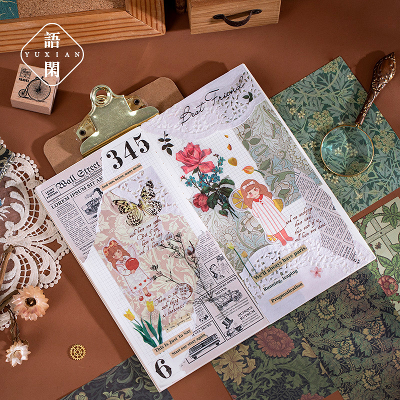 Yuxian encajonado papel material a Morris serie retro artístico diario DIY decorativo base de papel 60 unidades 6 modelos
