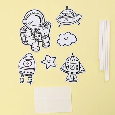 子供の誕生日ケーキデコレーション宇宙飛行士オーナメント惑星五芒星ラウンドアクリルボーイデザートテーブルデコレーション|undefined