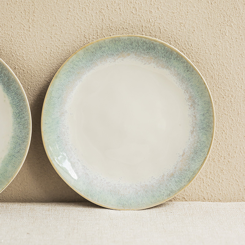 High-Looking Blue Edge Plate Ceramic Plate Shallow Plate Wholesale Household Round Plate Tableware Dish Plate Dessert Plate Restaurant Plate