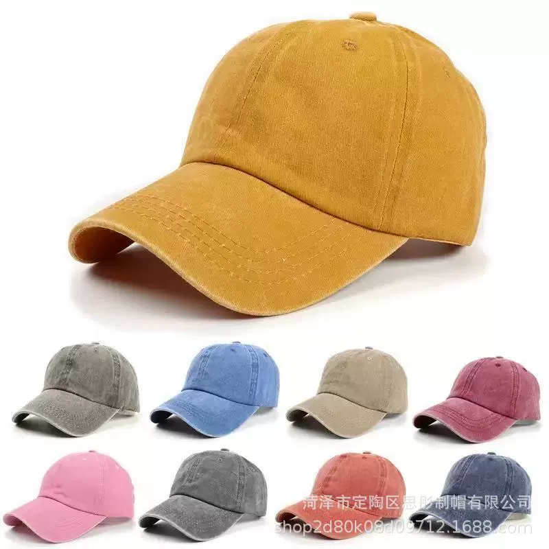 水洗大檐做旧鸭舌帽棒球帽复古透气遮阳现货刺绣LOGO软顶百搭遮阳