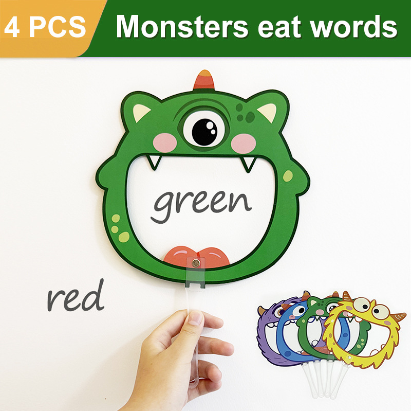 Little Monster Eats Words and Letters, Recognizes Hand-Held Placards, English Classroom Teachers and Students Teaching Early Education Game Props