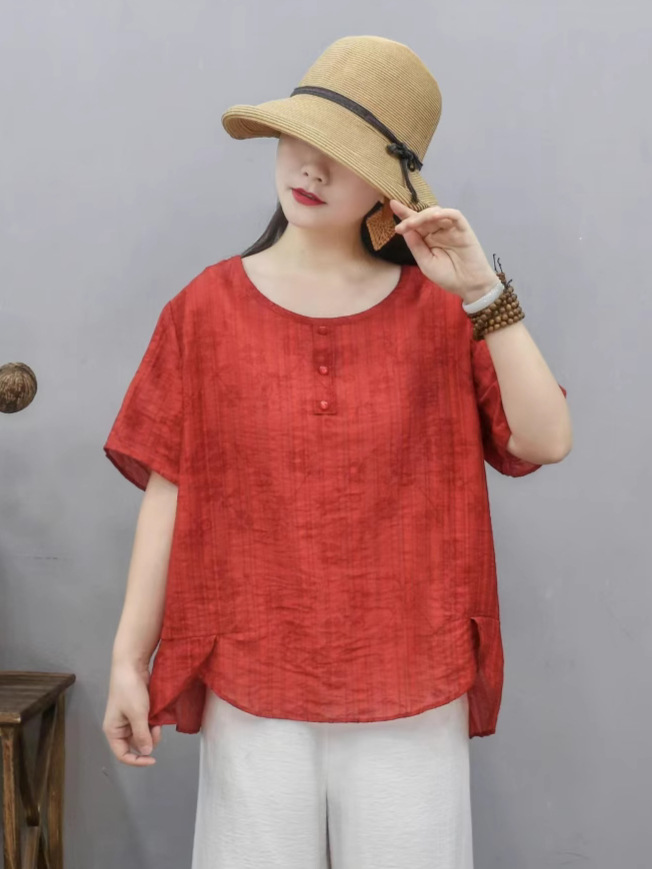 Transfronterizo 2025 primavera y verano nueva camiseta de mujer china impresa de manga corta camiseta de mujer de verano collar redondo literatura y arte image 3