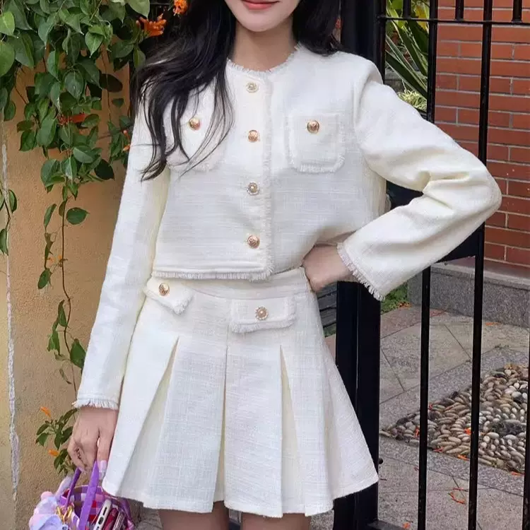 法式小香风外套裙子套装秋冬富家千金气质名媛小个子上衣两件套女