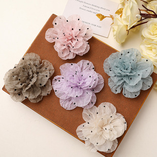 Korean Version Organza Sweet Polka Dot Pleated Rose DIY Hair Tie Hair Accessory Side Clip Brooch Clothing Flower Accessory