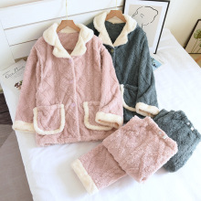 提花法兰绒月子套装冬季加厚大码宽松哺乳装珊瑚绒保暖家居喂奶衣