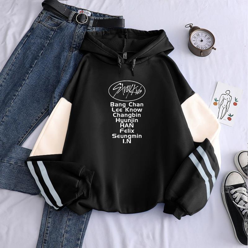 Suministro transfronterizo Harajuku KPOP stray kids álbum sudadera de manga larga empalmada sudadera con capucha marca de moda