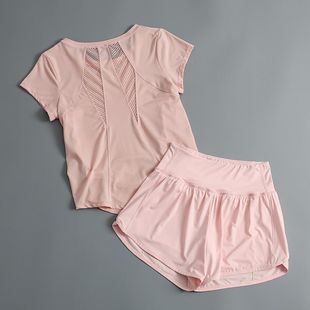Women's Summer Running Sports Suit Slimming and Covering Morning Running Outdoor Quick-Drying Fitness T-Shirt Flap Pocket Pants Yoga Wear Two-Piece Set